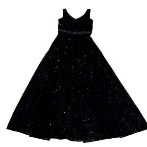 Tahari Arthur S. Levine Black Sequin Lace Sleeveless Fit & Flare Gown Size 8